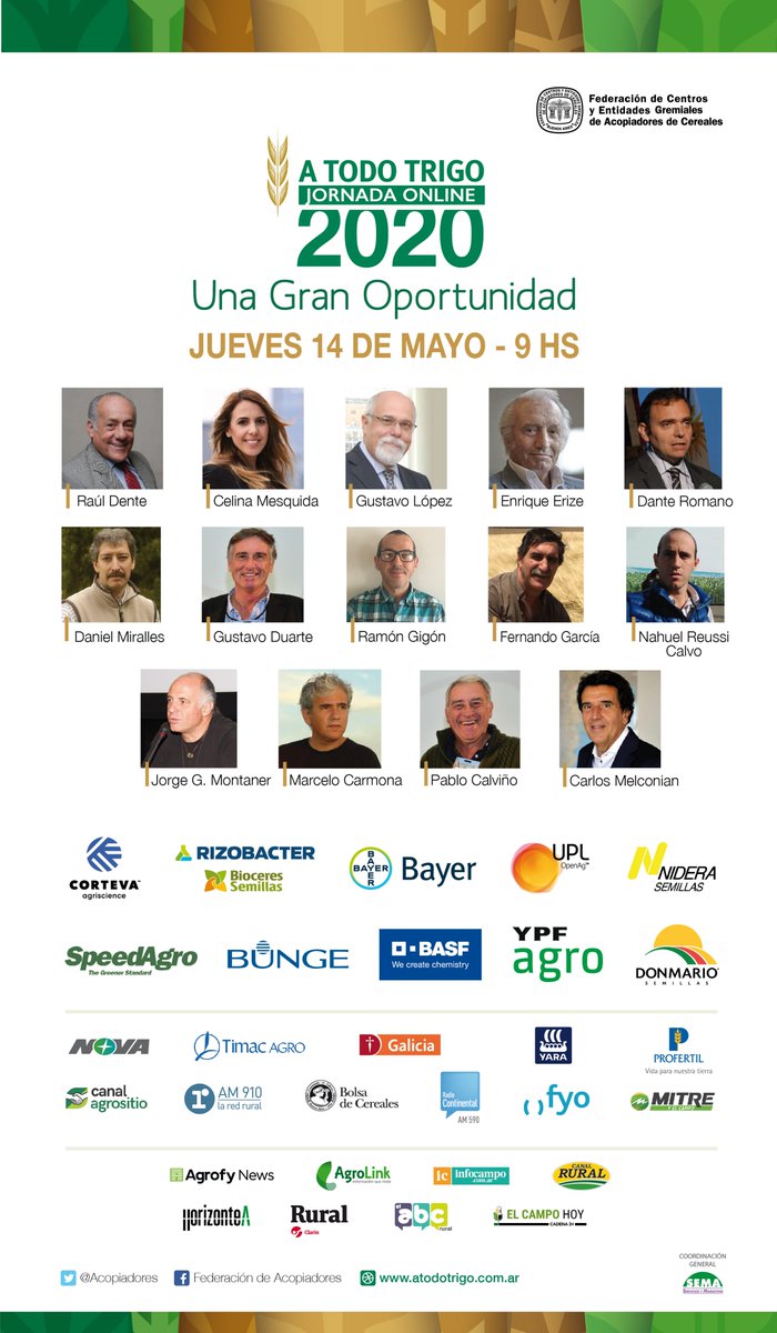Acopiadores (@acopiadores) on Twitter photo ¡Somos muchos los que nos preparamos para #ATodoTrigo2020 en su versión virtual!
Este jueves a las 9 la cadena triguera tiene una cita y vos también podés ser parte
Inscribite gratis y seguí la jornada en atodotrigo.com.ar
<a href="/GrupoSEMA/">Grupo SEMA</a> <a href="/CeliMesquida/">Celina Mesquida VanNewkirk</a> <a href="/GigonRamon/">Ramon Gigon</a> <a href="/NovitasARG/">Nóvitas S.A.</a> ¡Somos muchos los que nos preparamos para #ATodoTrigo2020 en su versión virtual!
Este jueves a las 9 la cadena triguera tiene una cita y vos también podés ser parte
Inscribite gratis y seguí la jornada en atodotrigo.com.ar
<a href="/GrupoSEMA/">Grupo SEMA</a> <a href="/CeliMesquida/">Celina Mesquida VanNewkirk</a> <a href="/GigonRamon/">Ramon Gigon</a> <a href="/NovitasARG/">Nóvitas S.A.</a>