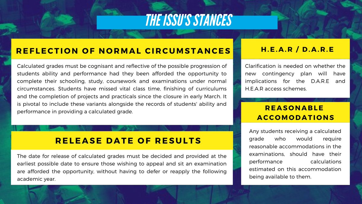issu4u's tweet photo. Following the recent announcements regarding the LC examinations we have highlighted our concerns on various issues.
We are working with the Department and other stakeholders in the advisory group to gain further clarity for students on all aspects of the decision. https://t.co/Utwso1bYY1