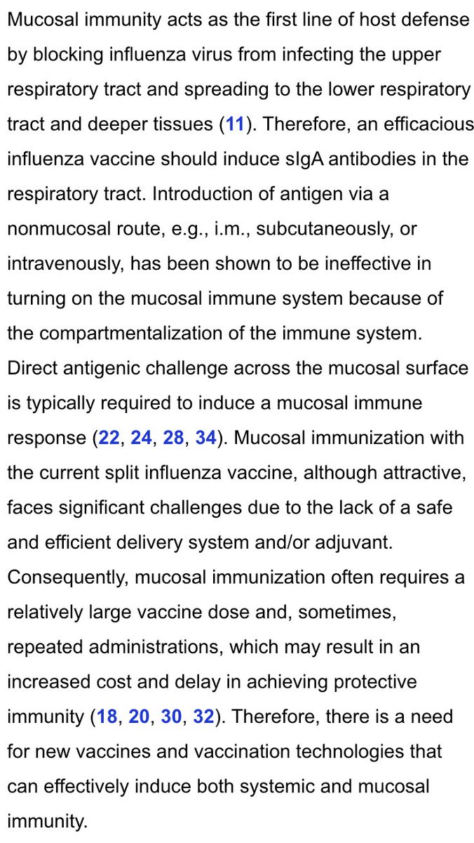 Na gripe, a vacina inativada de influenza pode não despertar IgA. No caso de idosos, o pulmão pode ser protegido de infecção pela vacina inativada, mas as vias aéreas superiores (como nariz) muitas vezes não são e o influenza ainda pode ir pra lá. https://jvi.asm.org/content/75/17/7956
