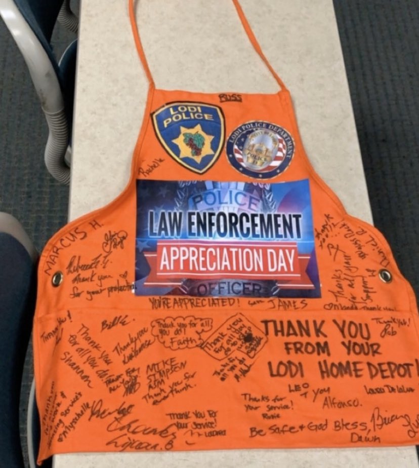 I Want to take a moment and Thank <a href="/LodiPolice/">Lodi Police Department</a> Department for keeping our community safe! Much Appreciation from all of us at The Home Depot! #6660 #LODI #ORANGE4OFFICERS 
#PoliceWeek2020