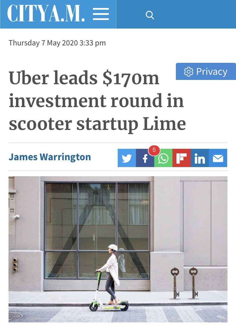 FrankBullitt39's tweet photo. Some say isn’t it an amazing coincidence that the U.K. government fast-tracks scooter trails just as UBER invest 170m in buying out the Collapsing Lime scooter hire
Does UBER now control government transport policy ..? https://t.co/1OCaVL3ZxY