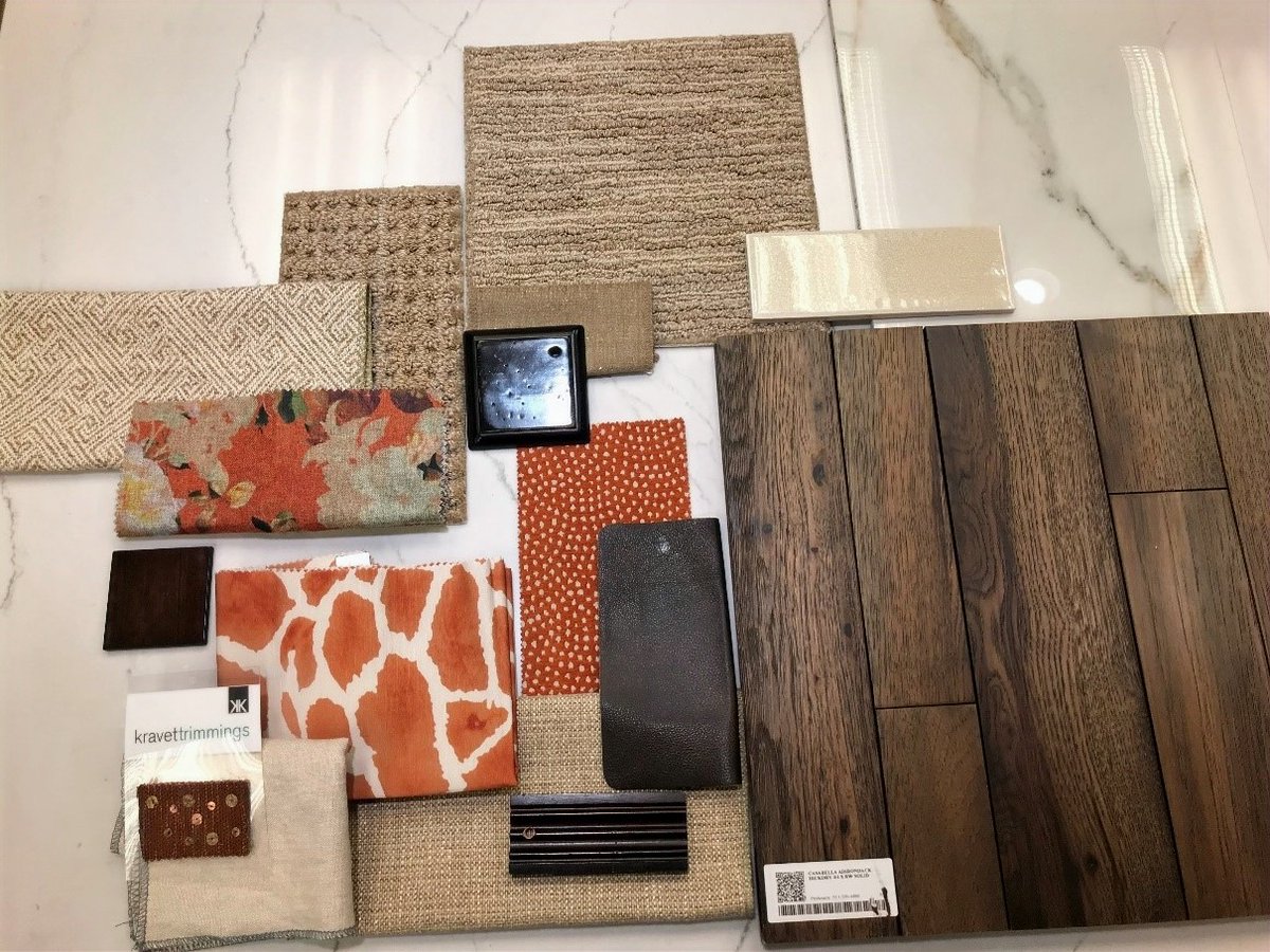 This clever mix of beautiful taupe textures and sparks of orange – including a giraffe print! – are the makings of a spectacular design concept! Can’t wait to see the transformation!  #ArleneLadegaard  #DesignConnectionInc  #DesignInspo