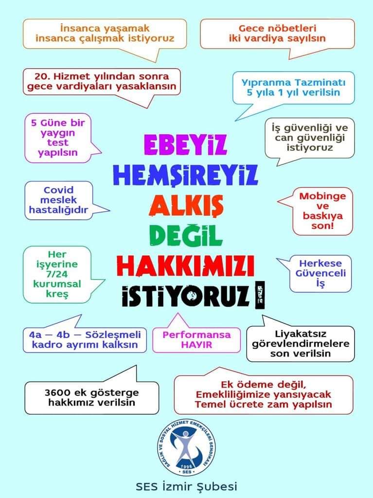 Sağlıkçıya AlkışYetmez
Kamuda emsallerine göre hem çalışırken hemde emekli olduktan sonra enaz maaşı sağlık personelleri almaktadır! Bu bağlamda;
-  Maaşlar tek kalemde birleşmeli ve en az2000 TL ek ilave yapılmasını, 

- 3600 Ek Göstergenin verilmesi  <a href="/drfahrettinkoca/">Dr. Fahrettin Koca</a>