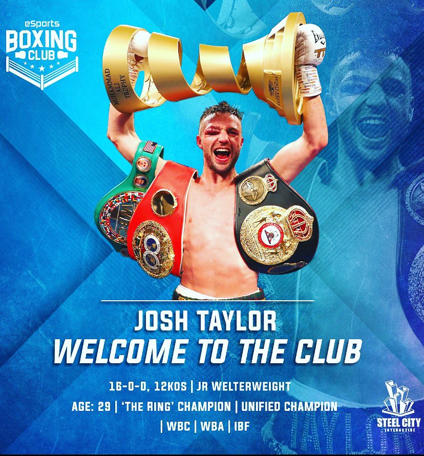 Ryan Rhodes 👊🏼 (@26rlr) on Twitter photo Let’s applaud the reveal of our first champion to be featured in @SteelCityInter2 Esports Boxing Club👏🏼👏🏼 <a href="/JoshTaylorBoxer/">Josh Taylor</a> 🔥 <a href="/IBFUSBAboxing/">IBF</a> <a href="/WBABoxing/">WBA Boxing</a> <a href="/WBSuperSeries/">James</a> and <a href="/ringmagazine/">Ring Magazine</a> champion 🥊 welcome to the team. Which champ will we announce next ? 👀 #26RR Let’s applaud the reveal of our first champion to be featured in @SteelCityInter2 Esports Boxing Club👏🏼👏🏼 <a href="/JoshTaylorBoxer/">Josh Taylor</a> 🔥 <a href="/IBFUSBAboxing/">IBF</a> <a href="/WBABoxing/">WBA Boxing</a> <a href="/WBSuperSeries/">James</a> and <a href="/ringmagazine/">Ring Magazine</a> champion 🥊 welcome to the team. Which champ will we announce next ? 👀 #26RR