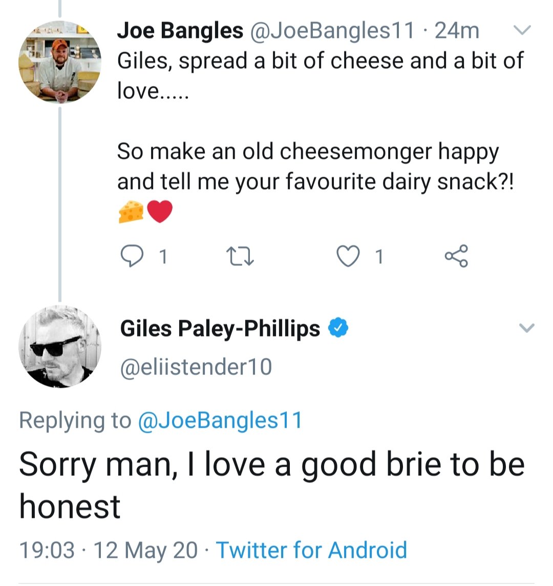 Thank you  @MikeCoppinger,  @eliistender10,  @KatyFBrand and  @simonday24 for your replies and cheese choices!Amazed at some many icons from so many art forms giving me the time of day but I'm humbled by the responsesThank you all 