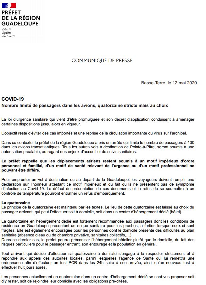 #Coronavirus
🔴Pour éviter des cas importés de #COVID19, le préfet de région a pris un arrêté qui limite le nombre de passagers à 130 dans les avions transatlantiques.
📌Avec la loi d'urgence sanitaire, de nouvelles dispositions sont mises en œuvre pour la #quatorzaine.
Détails⤵️