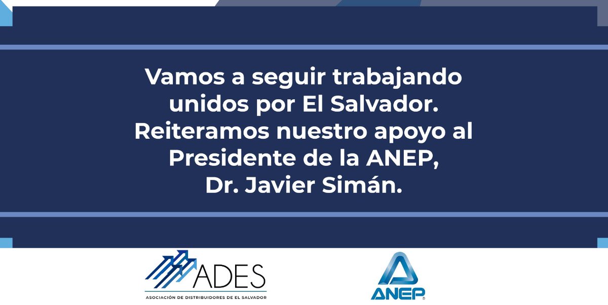 AdesElSalvador's tweet photo. Seguiremos trabajando unidos por nuestro país, porque solo juntos vamos a salir adelante @ANEPElSalvador
@JaviSiman  🇸🇻 https://t.co/7IpIhgdh4M