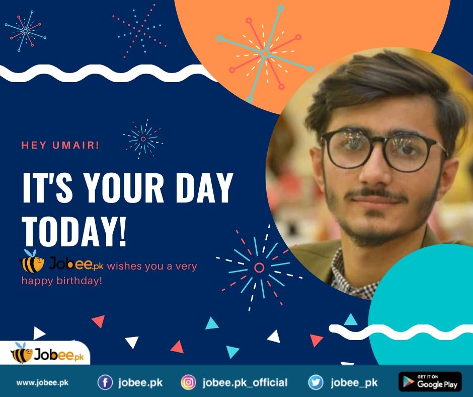 jobee_pk's tweet photo. The warmest wishes to a great member of our team. May your special day be full of happiness, fun, and cheer!

Happy Birthday!

#Jobee #Jobs #Jobeepk #JobsinPakistan #BeeConfident #BeePositive #Skills #CreateaBuzz #wishes #birthday #fun #happiness https://t.co/tbBiYvz2iF