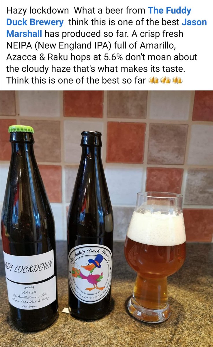 <a href="/fuddy_duck/">Fuddy Duck Brewery & Tap Bar</a> their latest creation New England IPA "Hazy Lockdown"  possibly the best beer so far from this fairly newly established brewery in Boston Lincolnshire 🍻🍻🍻
