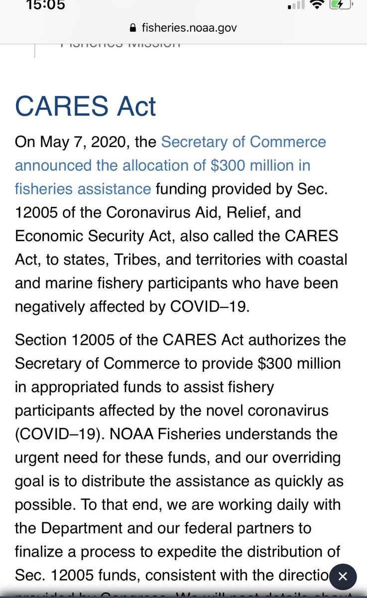 Welp, more money for NOAA, to hand out to fisheries participants. $100,000,00. This is after the CARES Act already allocated $300,000,000 for this purpose