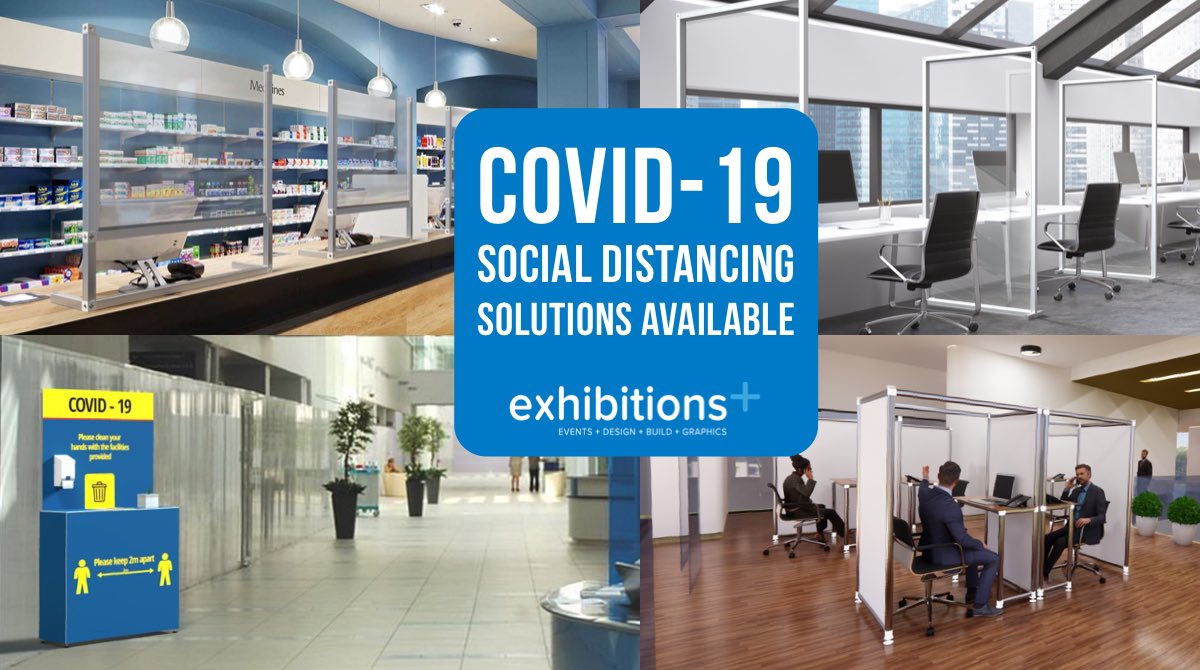 ExhibitionsPlus's tweet photo. We are pleased to offer new social distancing solutions to help businesses get back to work safely.  https://t.co/OnQsdvLgYO #staysafe #stayalert https://t.co/y7rrGVU7im