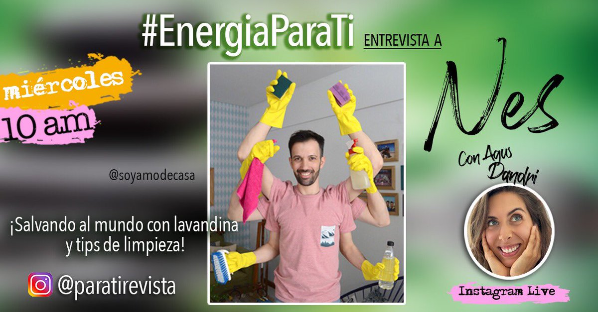 Mañana a las 10 de la mañana, agéndate otro de nuestros vivos de Instagram de #EnergiaParaTi. En esta edición, <a href="/agusdandri/">Agustina D'Andraia</a> va a entrevistar a <a href="/soyamodecasa/">Amo de Casa</a> para darte los tips de limpieza en tiempos de #coronavirus
.
.
.
.
.
#mequedoencasa #parati #entrevistas