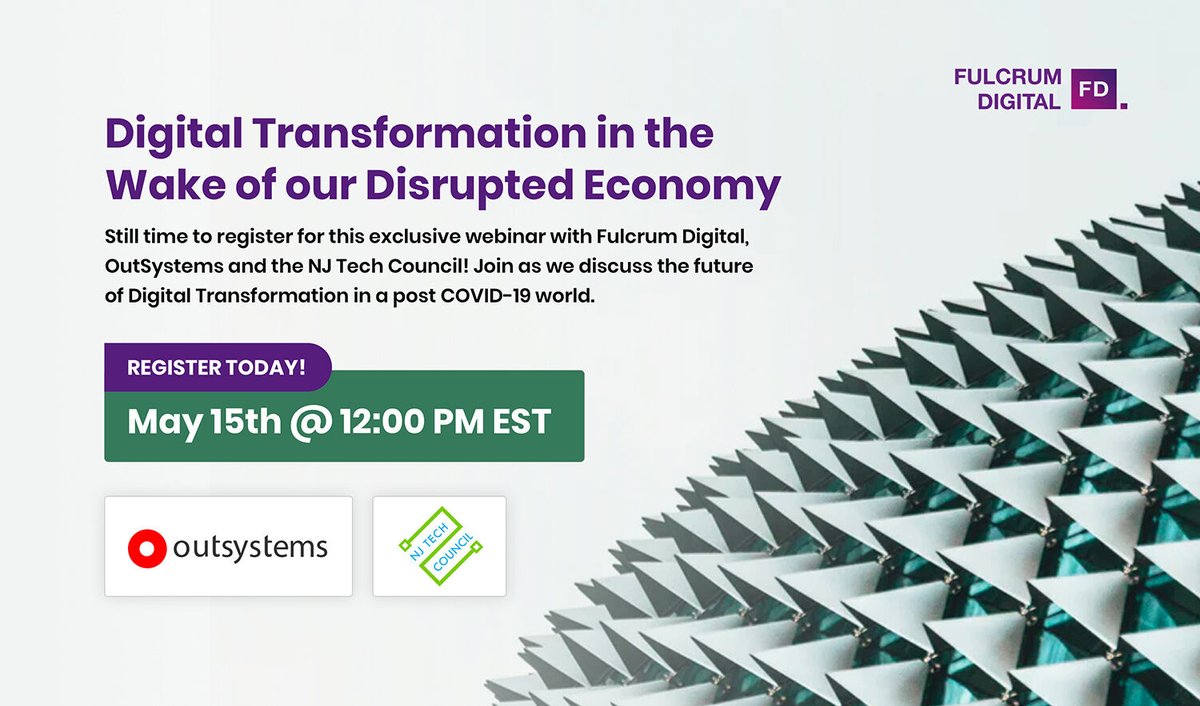 fulcrum_digital's tweet photo. What will Digital Transformation look like in a COVID-19 Disrupted Economy?
Find out the answers in this exclusive webinar!
May 15th @ 12:00 PM EST | REGISTER TODAY!
https://t.co/467yVKYTrM
#COVID19 #DigitalTransformation #Disruption #Webinar #Outsystems #NJTechCouncil https://t.co/RaGgKiNyfy