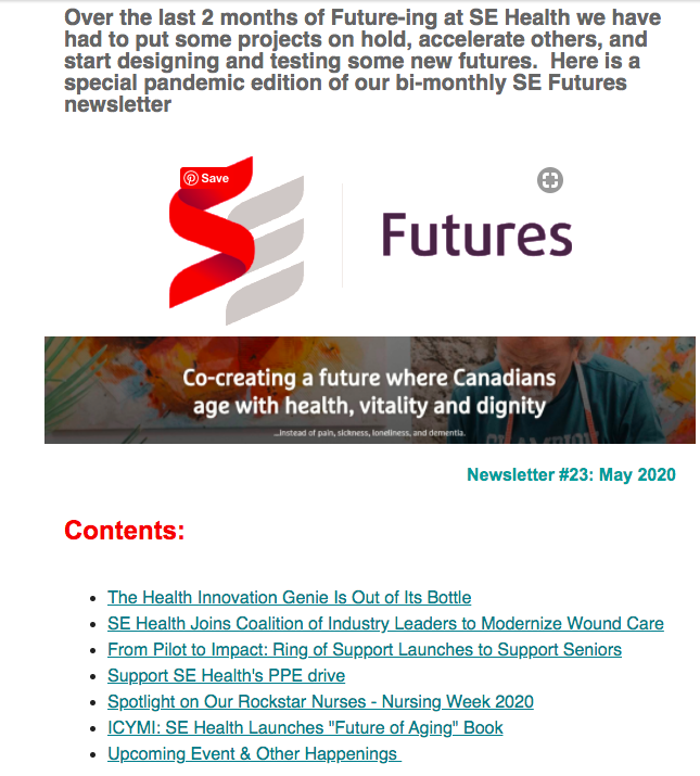 ZaynaKhayat's tweet image. Bi-monthly @SEFutures newsletter out this week

recap of past 2 mths trying to keep our eye on the future while helping @SEHealth_SEHC &amp;amp; our partners manage the crisis

ft @dhealthtoday @SherpaPod @memotext #HOPEModel #NursesWhoRock #FutureOfAging #PPE...
mailchi.mp/saintelizabeth…