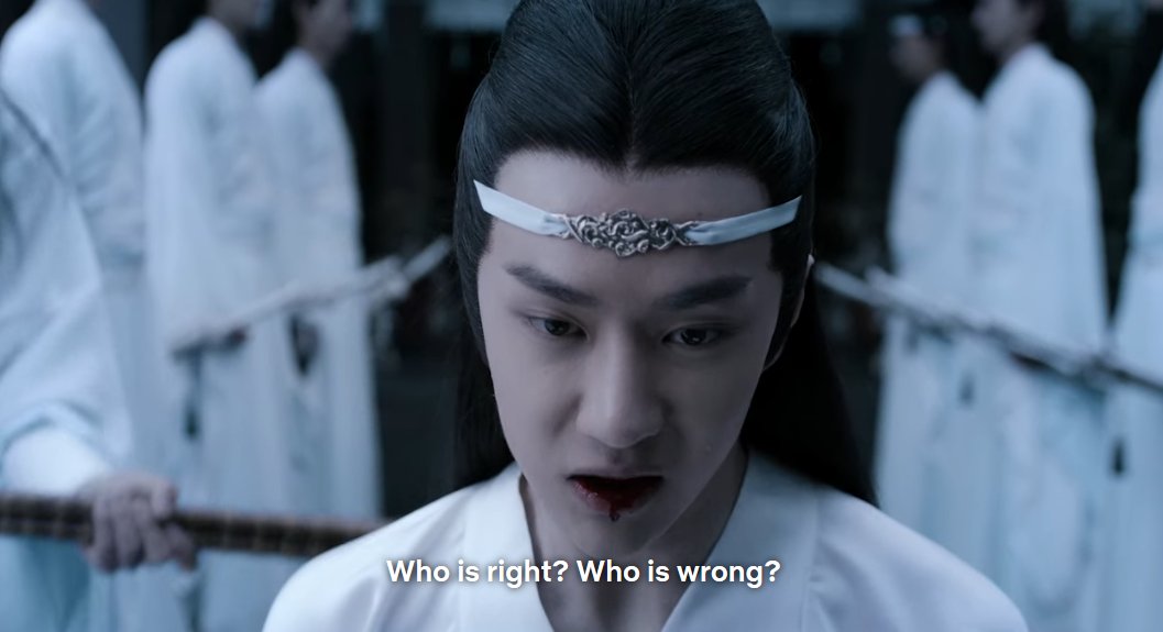 The moment Lan Qiren finally realized all this wasn't just about A Boy and could thus be corrected over time, but that Lan Wangji's entire moral philosophy had shifted away from Lan orthodoxy at a fundamental level.