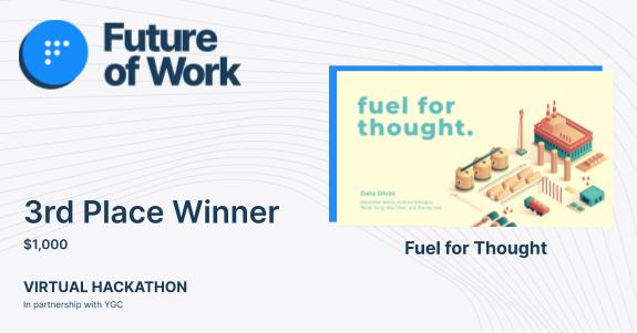 YGCData's tweet photo. With over 200 participants and 12 teams, our Future of work #Hackathon was a stunning success. Announcing our third place winner, team Fuel for Thought! Congratulations! 

#DiscoverLaunchGrow with @YGCData https://t.co/k6bAE7Yy9h