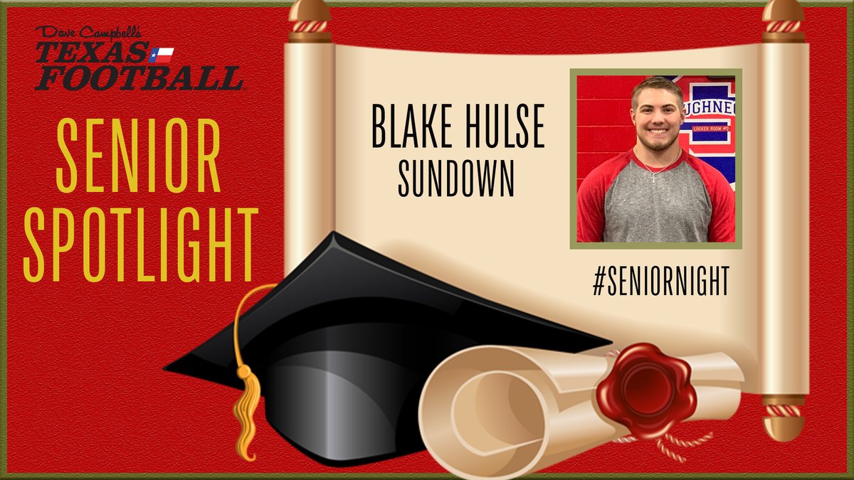 dctf's tweet photo. We want to celebrate senior student-athletes across #Texas who have had their seasons cut short due to the #Coronavirus.

Tonight we celebrate Sundown all-around athlete Blake Hulse!

https://t.co/7lPs1uCiJC ✍️ @WillieWilk23 | #TXHSFB | #SeniorNight https://t.co/UiVWHiiEH5