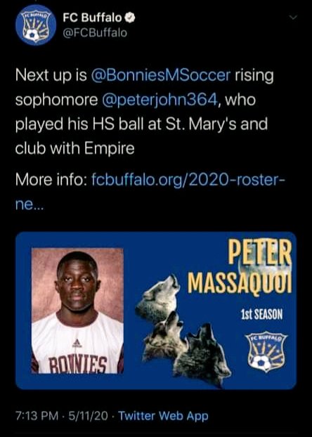 SportsSie's tweet photo. SIERRA LEONEAN BORN JOINS NPSL SIDE! 

Sierra Leonean born Peter Massaquoi has joined USA fourth tier side Buffalo football club ahead of the upcoming NPSL season  after a successful season with Bonaventure Male soccer team.

©️SIERRASPORTS https://t.co/TaCXimKzxj