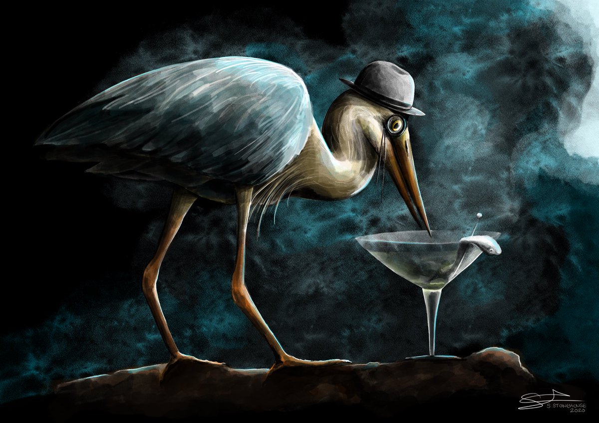 Stonehouse_Art's tweet photo. Albert the Storyteller
Albert enjoys recounting storytales of interest and can be found in dark dusty corners of establishments staring thoughtfully into his fish martini.
#heron #bowlerhat #monacle #martini #digitalpainting #art https://t.co/8lnYMZfQrd