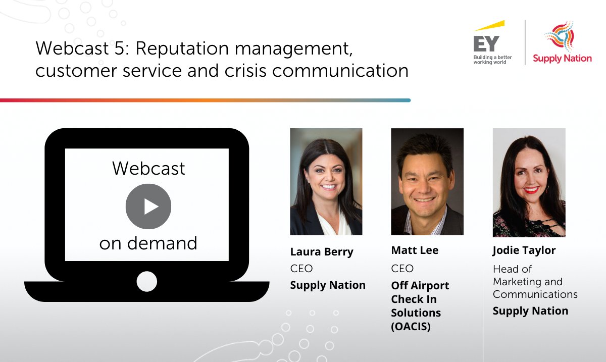 If you missed yesterday's webcast on reputation management, customer service and crisis communication, head to our website to access the webcast recording. Access the recording here: supplynation.org.au/covid19