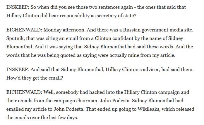 I should also mention, Bill Moran also made an appearance in 2016 when he was working for Sputnik after he mixed up Sidney Blumenthal and Kurt Eichenwald in a piece on the leaked Podesta emails, which ended up being quoted in a Trump speech.