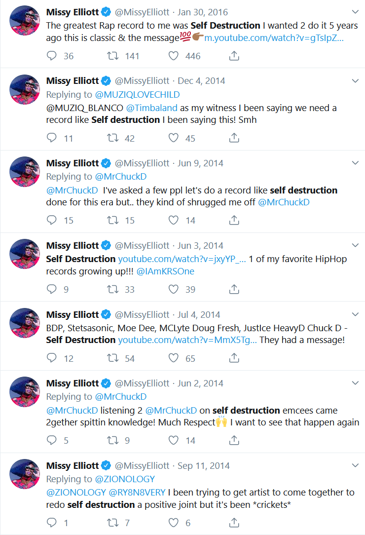 Here is Missy tweeting about the idea for years. Even trying to get a record going but saying people kind of "shrugged it off". It seems like in 2017, things looked like they were moving forward bc Missy and Latifah were discussing it.