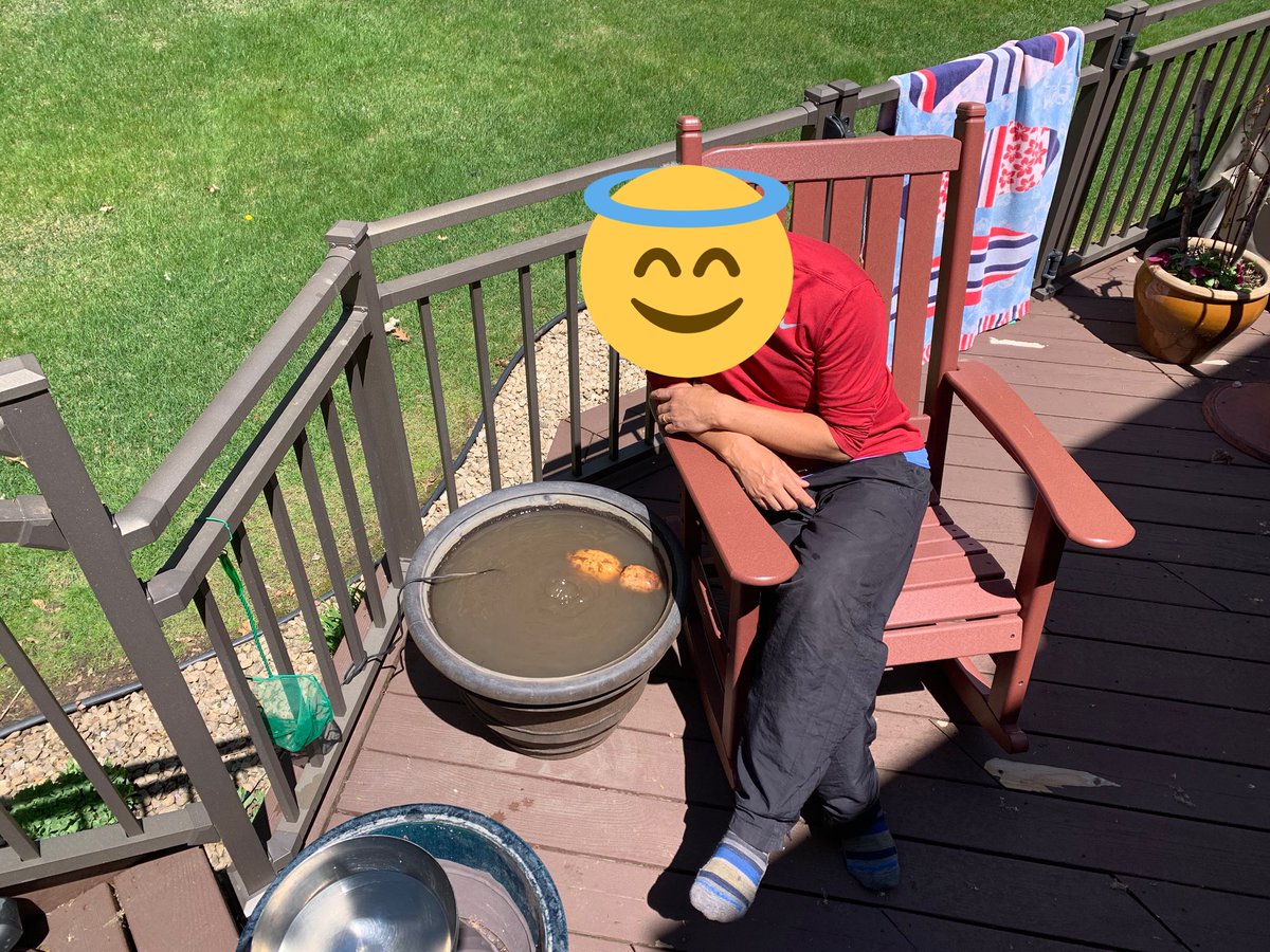 ...yes, he did put a rocking chair next to the BIG BOY POT just to have a place to sit next to it, as he goes out and looks almost every day.