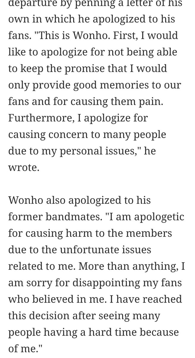 They leaked some Shownu private pictures that endup being completely fake (and were deleted of the internet), also start talking about his love life. At the end, Wonho leaves monsta x to not harm the group reputation.  @OfficialMonstaX  @official__wonho