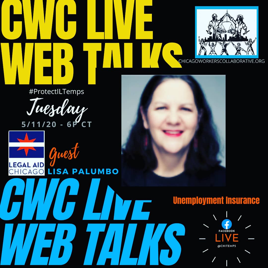 chi_temps's tweet photo. Countdown until our latest installment of our #ProtectILTemps live web talks series! Join us TONIGHT, 5/12 w/our guest Lisa Palumbo of @LegalAidChicago as we discuss unemployment insurance. Moderated by CWC's @jlwmedia312! 6P English, 6:30P En Espanol! https://t.co/kguzi7tbJH