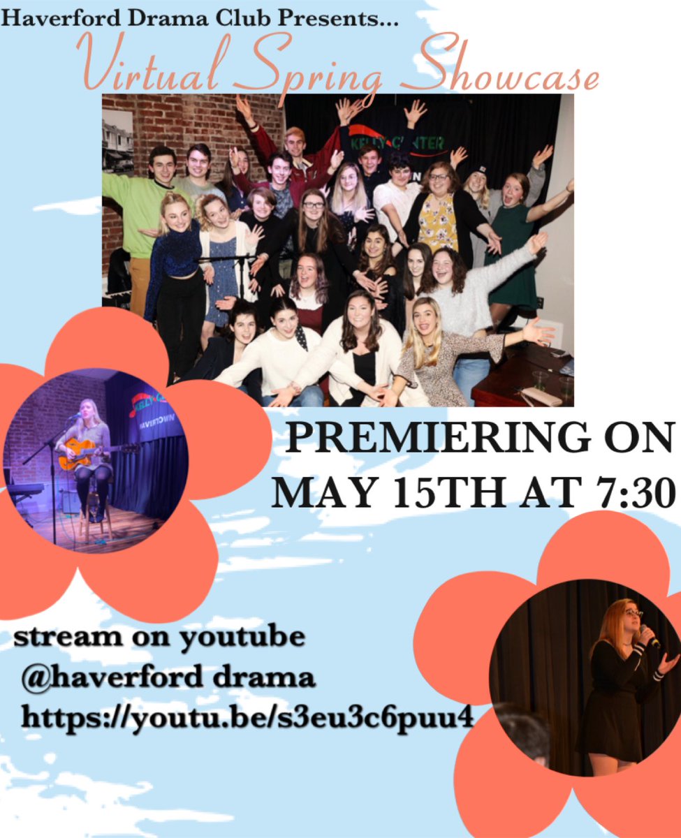HHSTheater's tweet photo. Tune in on YouTube this Friday at 7:30 to watch the Haverford Drama Club Perform their Virtual Spring Showcase! Use this link to veiw the event live : https://t.co/vdx0Ai8kkH https://t.co/wCMGNqxyZ5