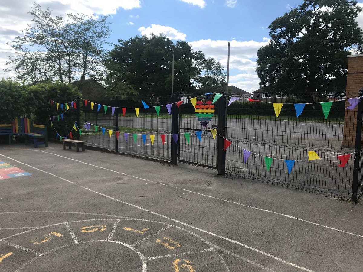 More decorating to the outside of the school with the addition of some rainbow bunting plus some egg head grass growers being made today. Excellent work, team!