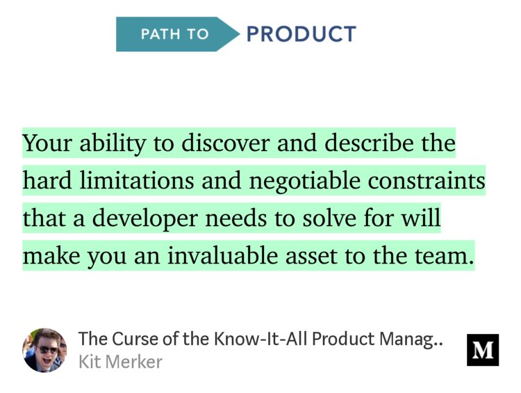KitMerker's tweet image. The Curse of the Know-It-All #ProductManager - letting go of technical opinions builds trust via ⁦@pathtoproduct⁩
link.medium.com/w5ggSr66q6