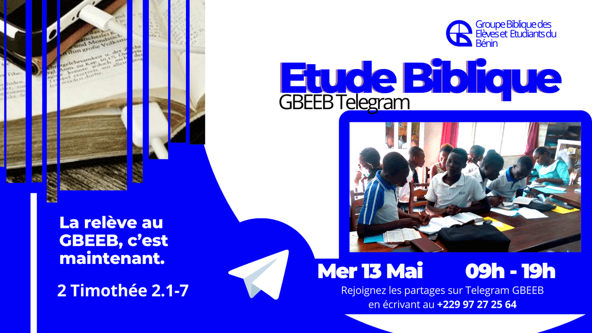 GbeebBenin's tweet photo. RDV dans le forum Telegram du GBEEB ce mercredi 13 mai 2020 de 09h à 19h. Pour rejoindre le groupe si vous n’y êtes pas encore, prière contacter Rachel 

Sur Telegram
https://t.co/j3rdny3LS9

ou

Sur WhatsApp
https://t.co/HB2r4EwgBd

#Gbeeb #LetudeBiblique #Bible #VivreLaParole https://t.co/tApjMpS5Pr