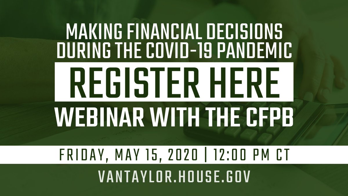 Excited to team up w/ @CFPB​ for a webinar for those facing financial difficulties as a result of #COVID19. We'll take audience questions & discuss keeping up w/bills, forbearance, dealing w/ debt, student loans, & protecting credit. Register at bit.ly/3dFZNwk