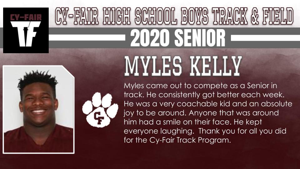 BFNDAthletics's tweet photo. Boys track is next as we continue to recognize the Class of 2020 Cy-Fair Bobcat athletes. Carlos Cazares, Josh White and Myles Kelly! #BFND #CFHS2020 https://t.co/D5NcTS05uE
