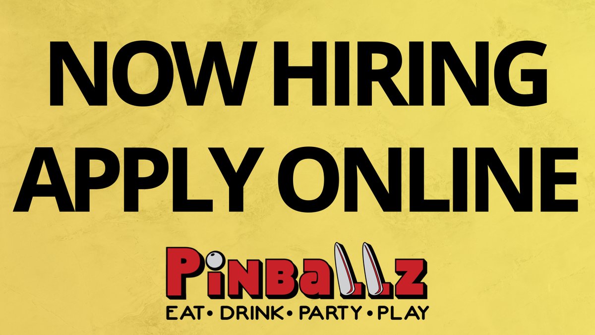 Pinballz is hiring. If you are looking for a fun, never-a-dull-moment workplace, we've got openings for hard-working, friendly people. From management to part-time floor and tech staff. Apply online at bit.ly/3cv1NY6