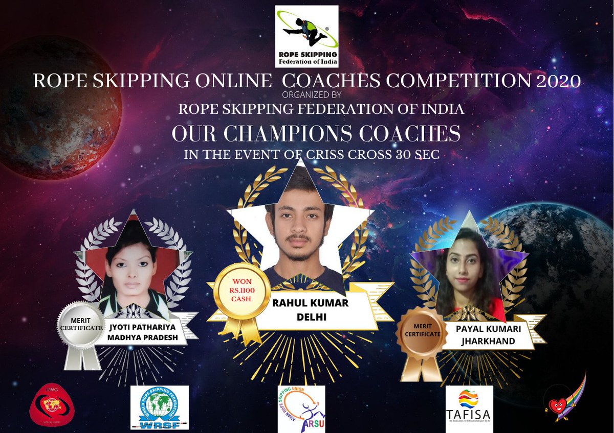 officialrsamp's tweet photo. RSFI Online Rope Skipping Coaches Competition 2020
Organized by:- @rope_rsfi
Congratulations π All the Winners
#RSFI
#RSAMP
#coachescompetition
#FitIndiaMovement https://t.co/g8MmseV2aB