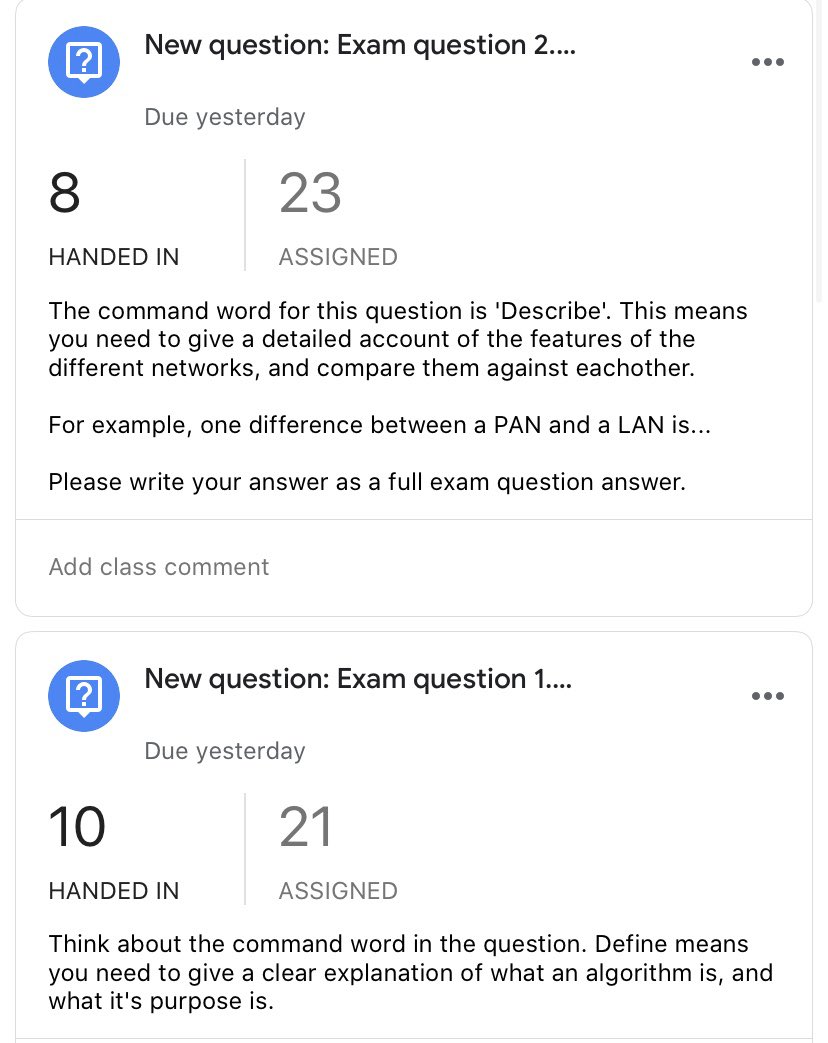 MrTClarke's tweet photo. Still setting exam questions on Google Classroom. Using rubrics alongside the mark scheme to give appropriate marks and feedback to students on their answers, and how they can improve. https://t.co/mc43XLAYyt