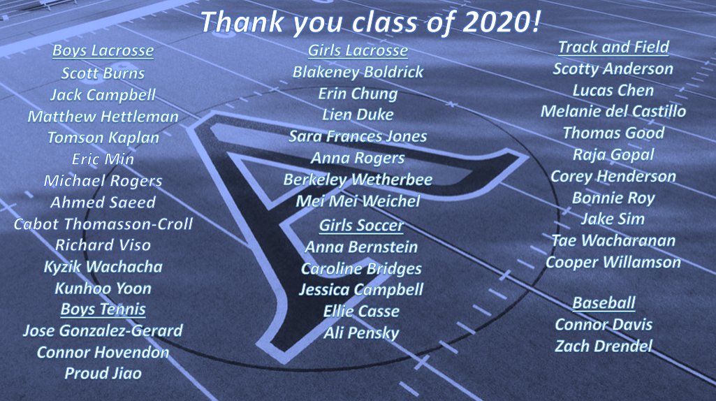 avlschoolsports's tweet photo. Blues Athletics would like to thank the class of 2020 spring athletes for their contributions to our school and athletics community. Your class represented the Blues with the utmost level of sportsmanship and pride. Your valuable contributions will always be remembered! Go Blues! https://t.co/5ptByxwqwN