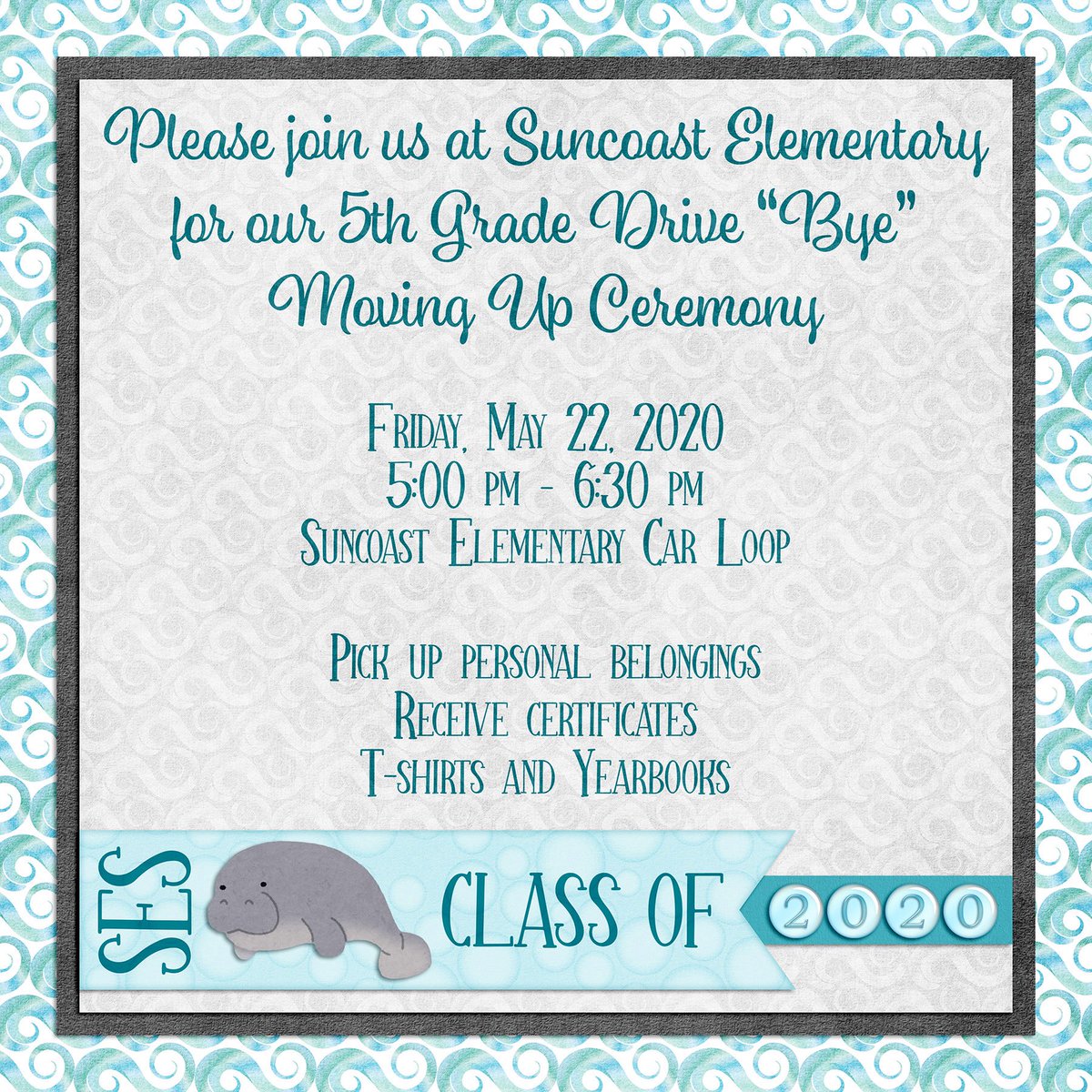 We look forward to celebrating our Fifth Grade students at our Drive “Bye” Ceremony on Friday, May 22! #ManateesMakeitHappen