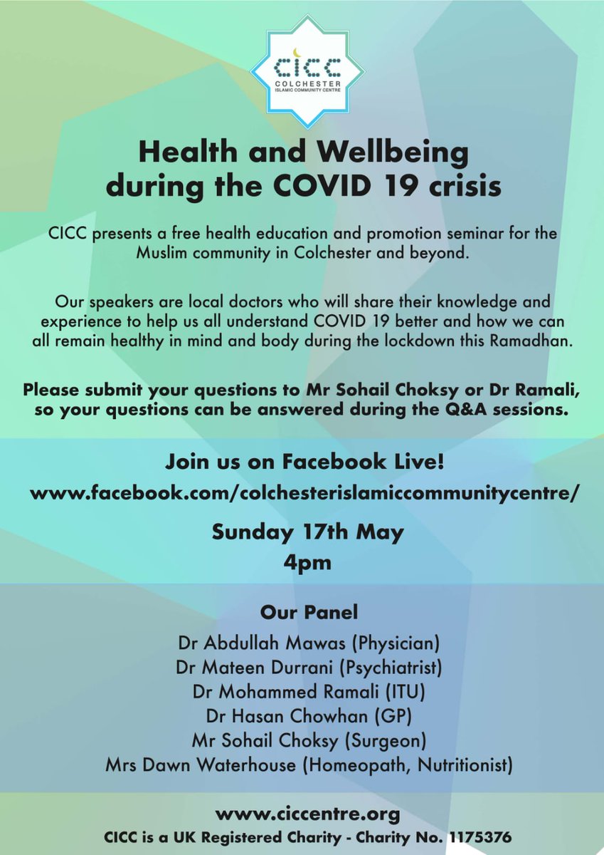 CICCentre's tweet photo. Join us on FB live to hear from health professionals from our community. 4pm this Sunday https://t.co/chUtC9pOLw https://t.co/LRYKRUsdBP