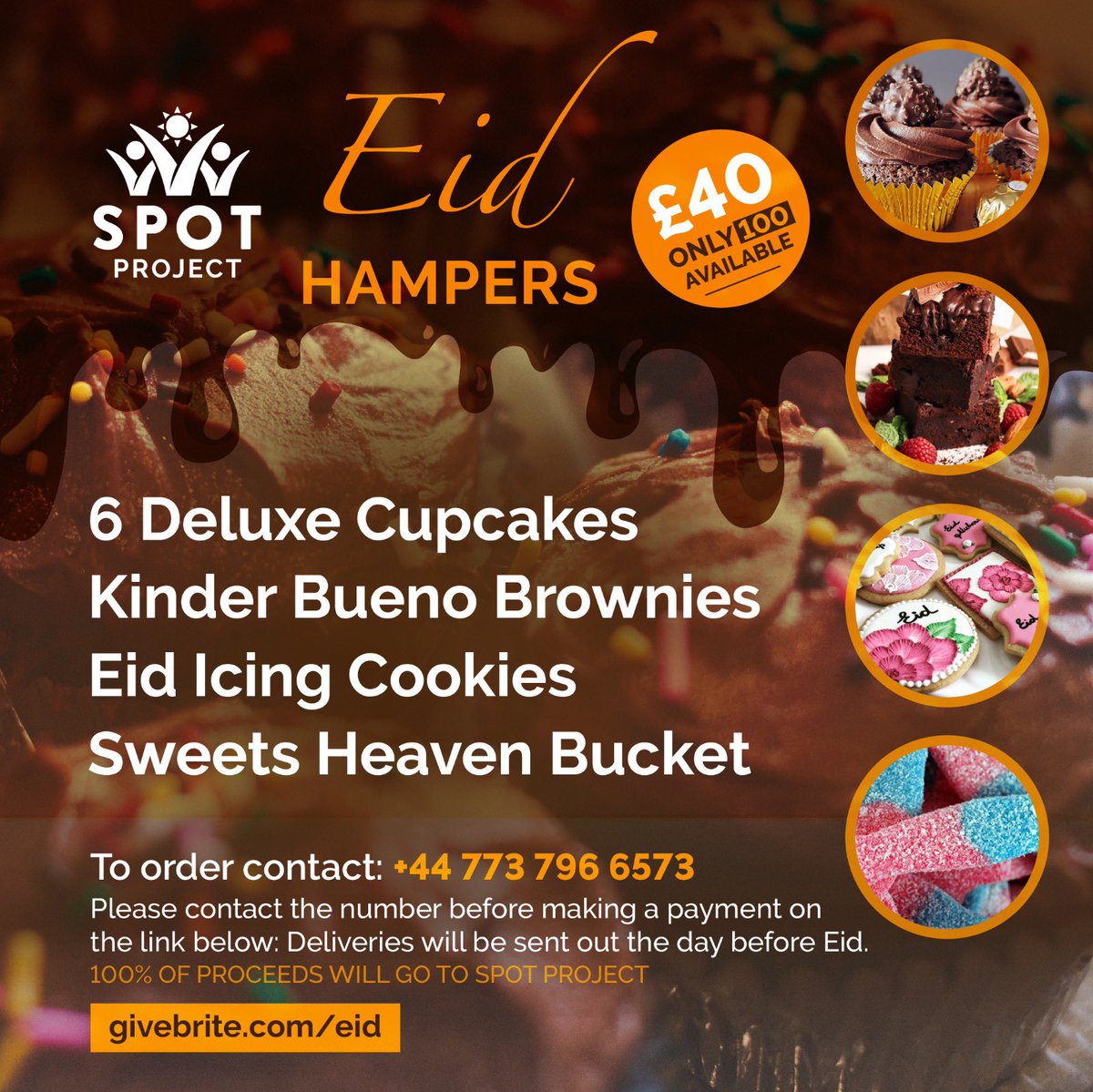 asadh_1's tweet image. EID HAMPERS ! 
Enjoy your cupcakes and sweets this Eid , gift one to someone special! All in the name of charity ! Spot project a 100% donation based charity ! Get ordering now , Numbers on the poster !!!