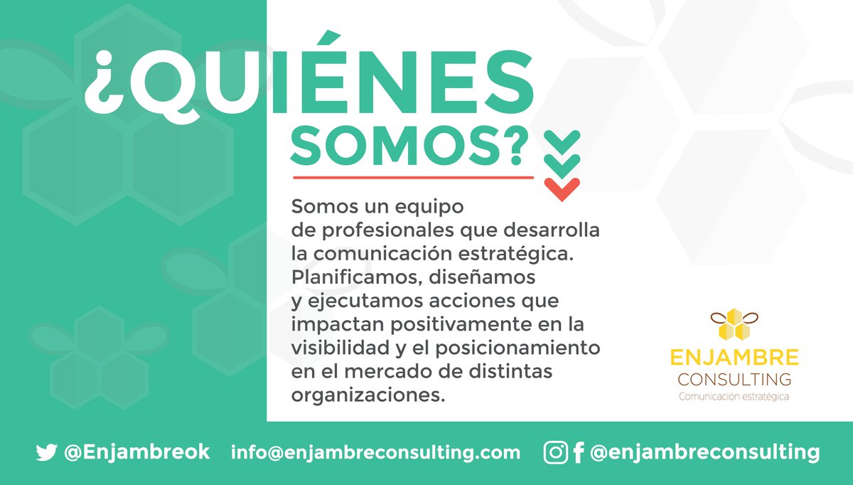 Enjambreok's tweet photo. Somos Enjambre Consulting, un equipo de profesionales que desarrolla la comunicación estratégica. Asesoramos a empresas y organizaciones para potenciar su crecimiento.
🔰Nuestra forma de vida es la comunicación. https://t.co/0mUzs739nT