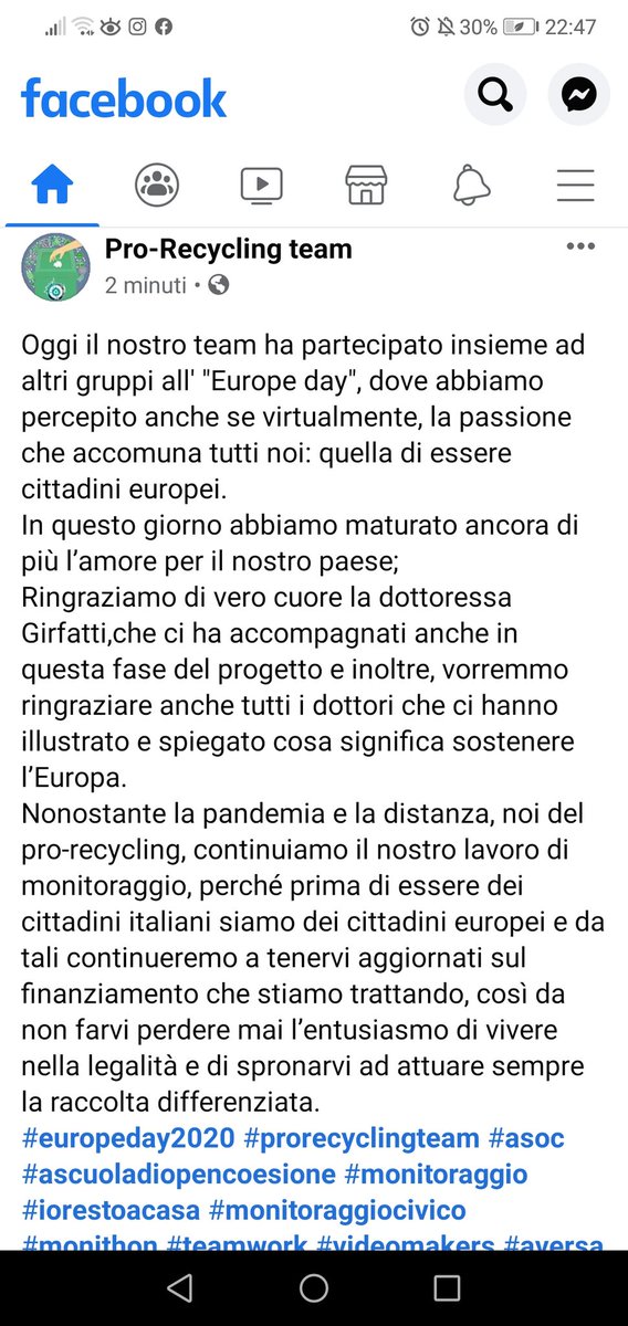 ProRecyclingTe1's tweet photo. #europeday2020 #prorecyclingteam #asoc #ascuoladiopencoesione #monitoraggio #iorestoacasa #monitoraggiocivico #monithon #teamwork #videomakers #aversa #caserta #europa #cittadinieuropei #comunediaversa #alonetogether #Covid_19 #raccoltadifferenziata♻️ #prossimafermatabruxelles https://t.co/g4JrlryZnU