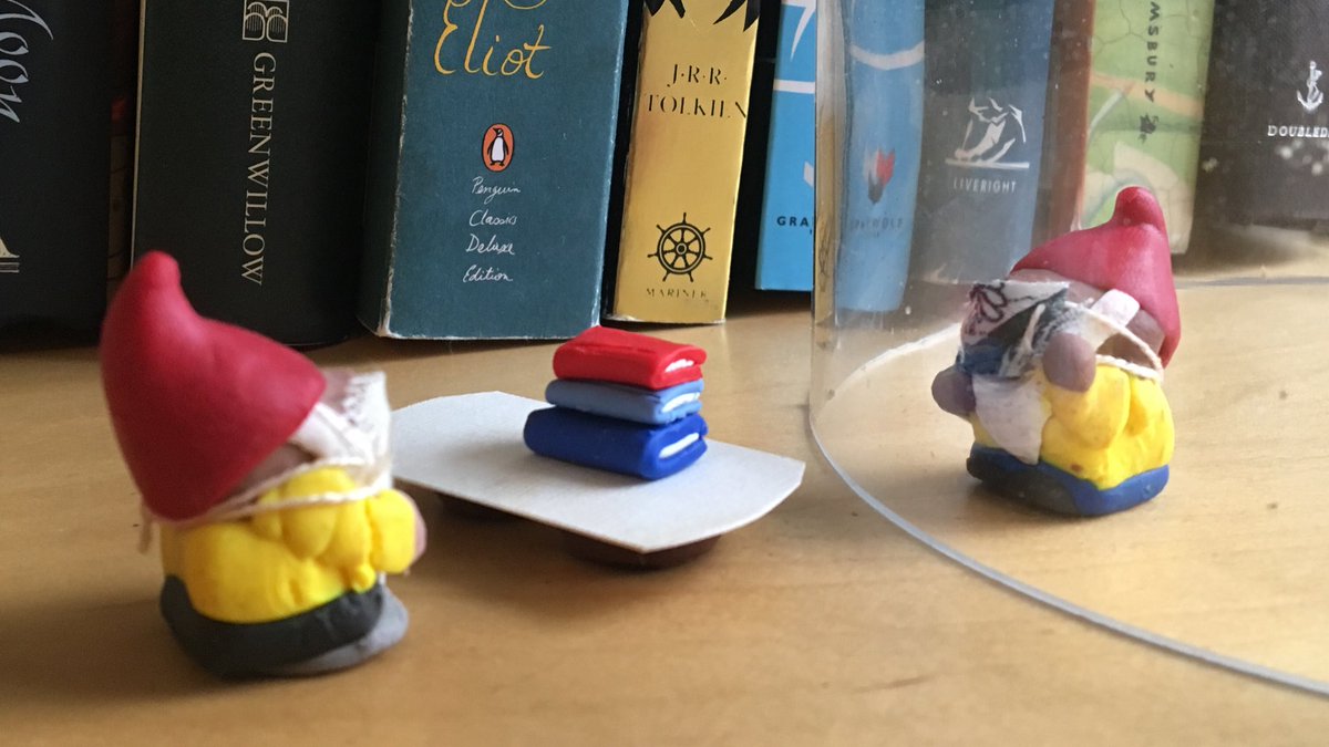 Today the gnomes are practicing contactless book pickups so they can help out with Library Special OPS (Outside Pickup Service)! fletcherfree.org/outside-pick-up