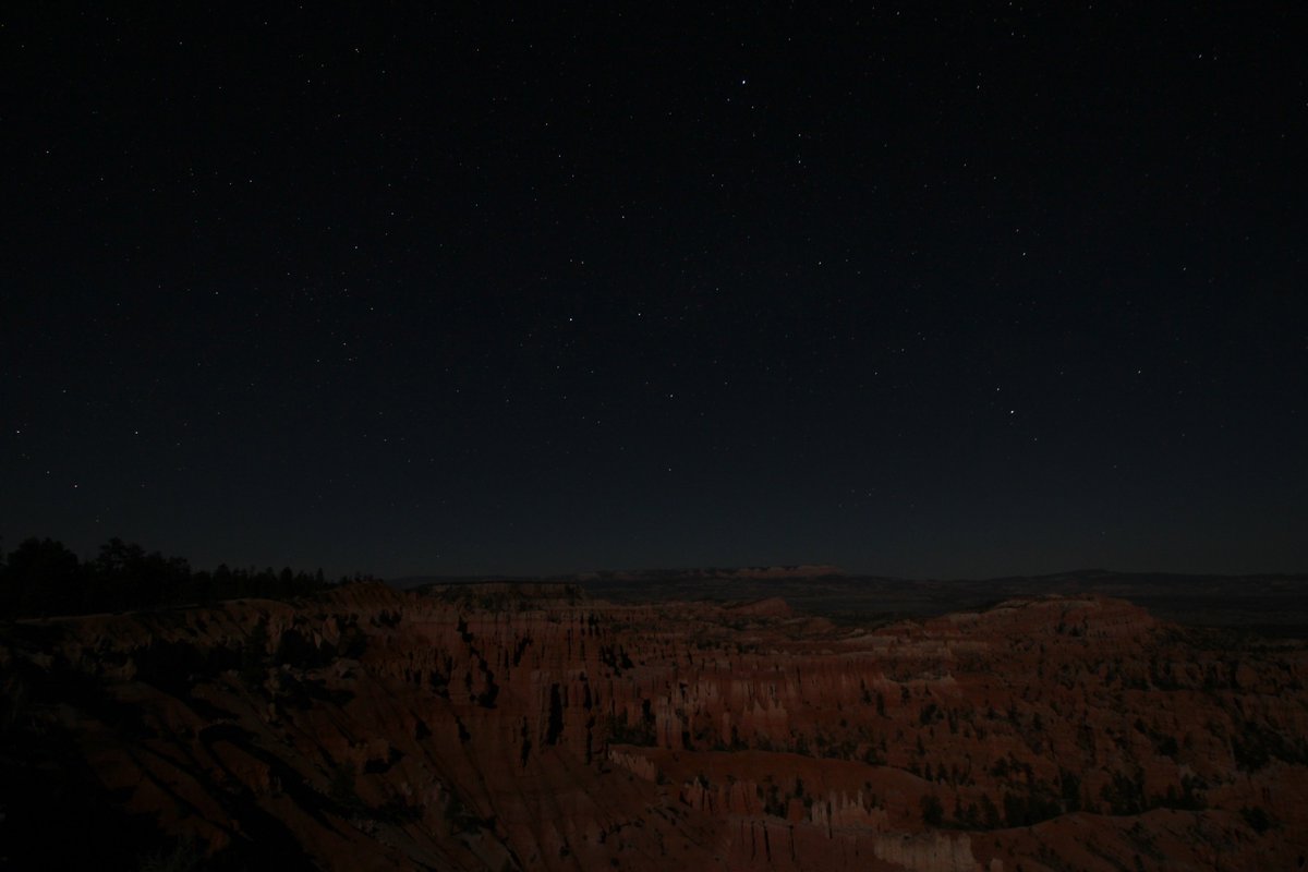 Bryce Canyon is one of the darkest places in the lower 48. Unfortunately, there was a full moon, so the stargazing wasn't great.But I took the opportunity to try something I'd wanted to do. A long-exposure with landscape and stars. Needs improvement. But a fun effort at 1AM.