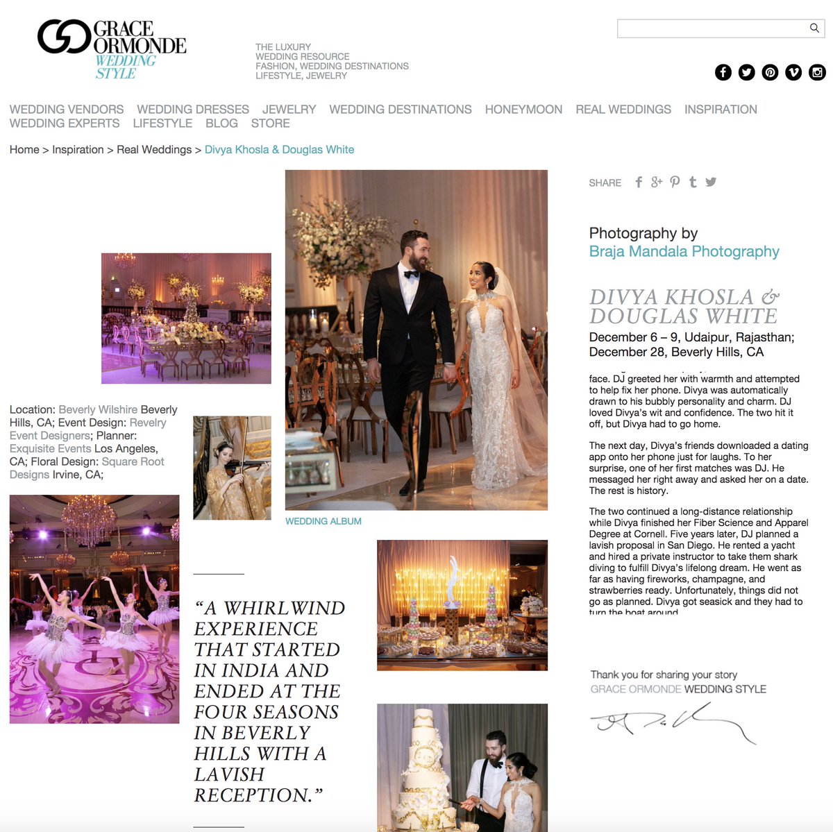 XquisiteEvents's tweet photo. Thank you @wedding_style for featuring Divya and Douglas @BeverlyWilshire wedding! #ExquisiteEvents https://t.co/1EtnB90Yz3