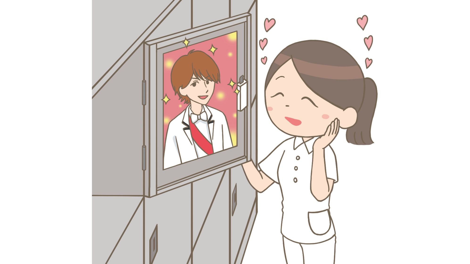 看護師 イラスト集 看護roo 今日も頑張るよ 推しくん 看護師 イラスト集 看護roo ロッカーに推しの写真を貼っている看護師のイラスト T Co Jpsxynle6c