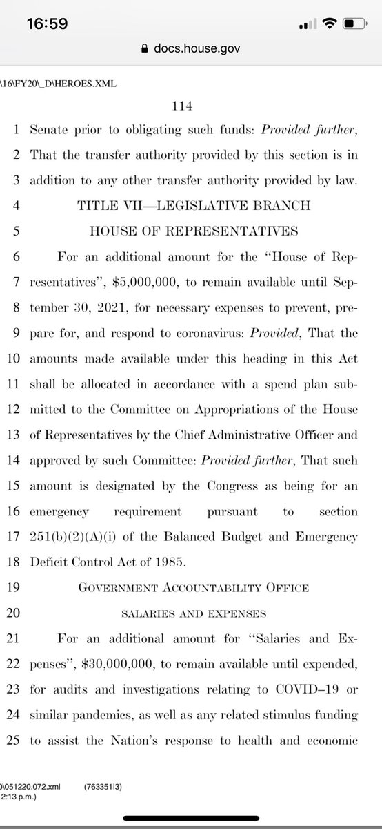 $5,000,000 for the House, which isn’t currently working.$30,000,000 for the GAO. 3,000 employees, $10,000 apiece! Noice!