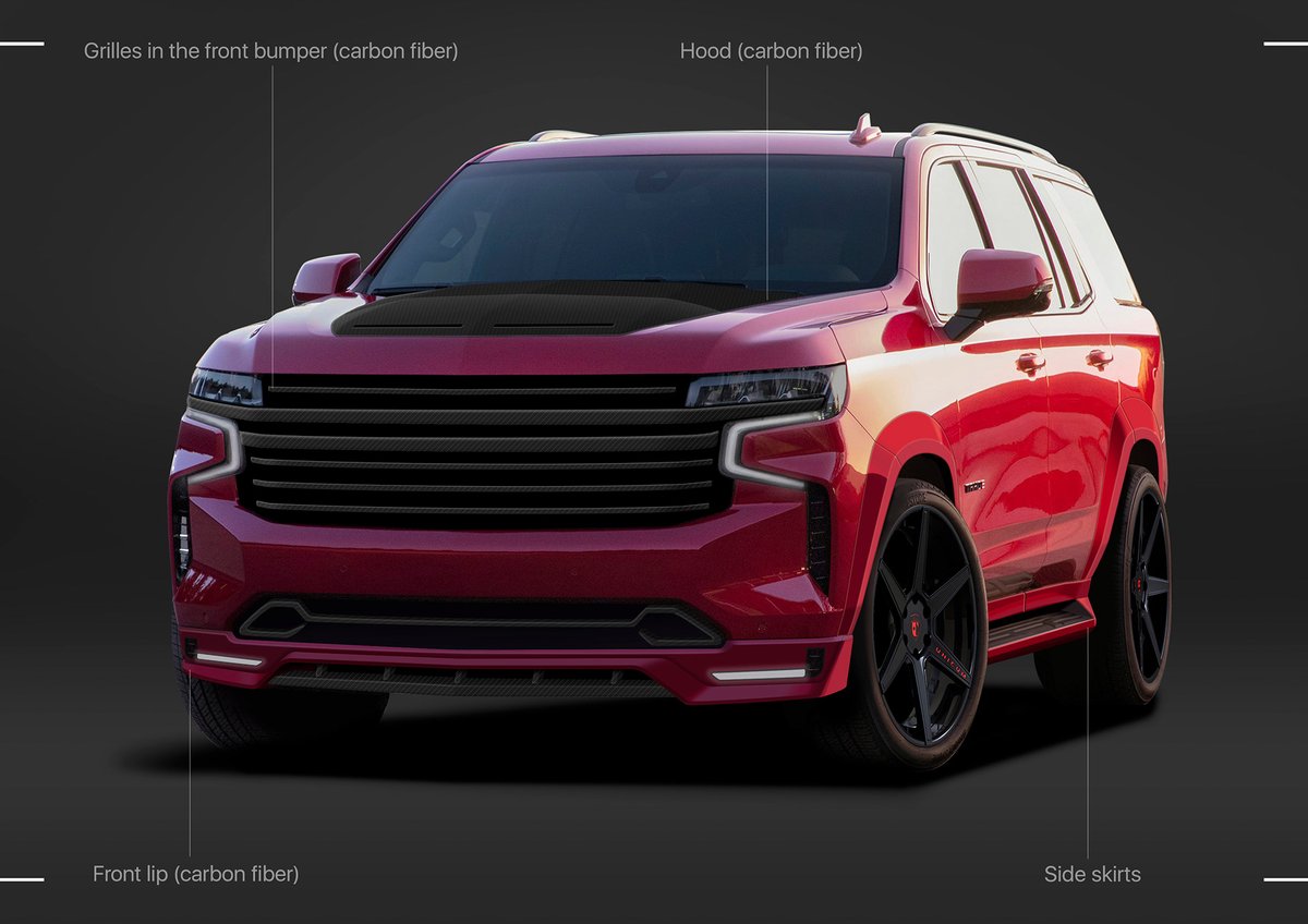 AutomovilMex's tweet photo. Esta #Chevrolet #Tahoe modificada no existe, son ilustraciones digitales creadas por el artista Kirill Veselov que plantean un comprensivo paquete de tuning para la SUV fullsize. Algún especialista o preparador debería producirlo 🤩 #RenderAP #ModificadosAP @ChevroletMexico https://t.co/3RUAK7sKRD